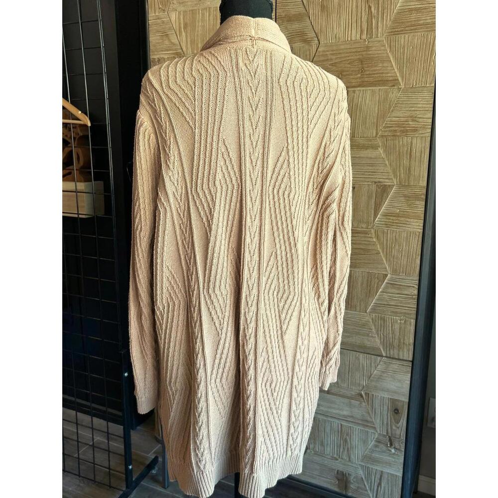 St. Johns Bay Womens Cardigan Large Tan Long Open Knit Front Pockets - Picture 5 of 7